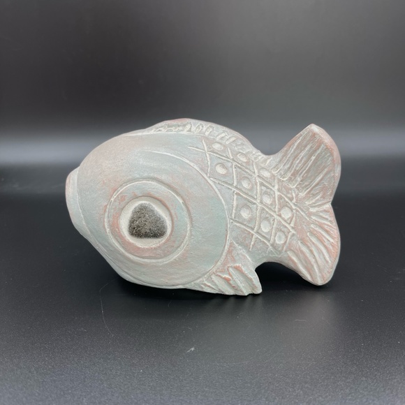 Vintage 1980s Isabel Bloom 7” Black Eye Fish Cement Sculpture Retired Signed